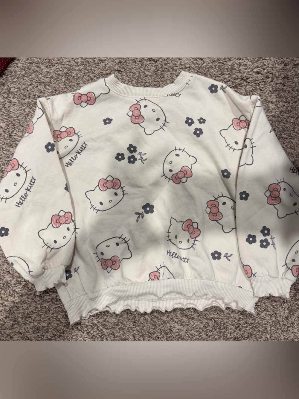 Hello Kitty Cream Pullover Sweatshirt with Pink Bow Print